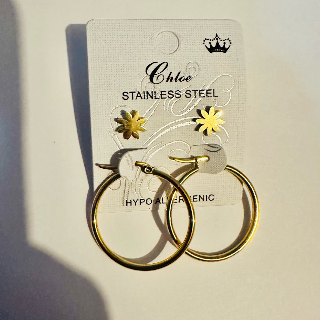 Chloe Stainless Steel Gold Tone Stars And Hoop Earrings